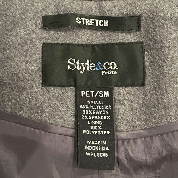 Style & Co Gray Double-Breasted Pea Coat with Notched Lapel/size SP - Picture 4 of 8